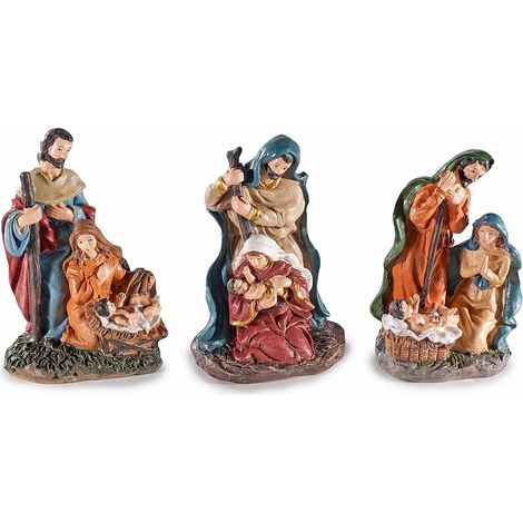 Santons de crèche Sainte Famille en résine colorée à poser, lot de 9, 6,5 x 4 x H. 10 cm