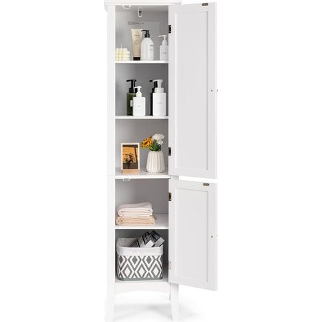 COSTWAY Armario Baño, Armario Baño Columna de 5 Niveles, Mueble Baño, 2 Puertas, 38 x 38 x 160 cm (Blanco) (1/5)