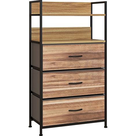 Meuble de rangement style industriel - 60 x 29 x 101 cm - Commode avec 3 tiroirs en tissu amovibles et 2 étagères en MDF et métal - Pour salon, bureau (1/5)