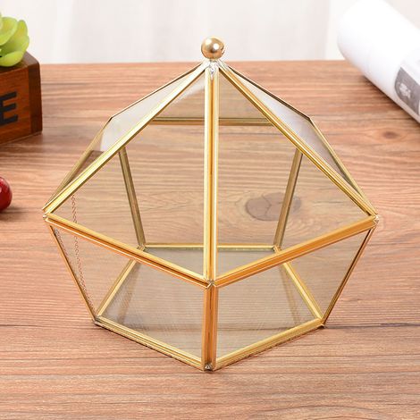 Nodic Pentagon Form Geometrische Transparente Glas-Blumenzimmer-Glas-Ringbox Ehering-Schmuckkästchen Heimdekoration (1/5)