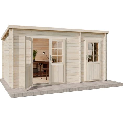 Alpholz Pultdach Gartenhaus Maria mit Anbau Gartenhaus aus Holz, Holzhaus mit 40 mm Wandstärke, Blockbohlenhaus mit Montagematerial