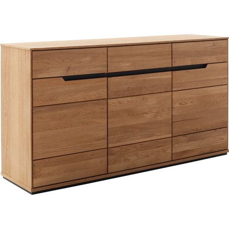 Buffet commode de rangement 3 portes 3 tiroirs coloris Chêne sauvage - Longueur 153 x Profondeur 41 x Hauteur 82 cm (1/5)