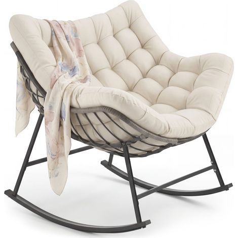 Fauteuil à bascule rembourrage épais avec motif matelassé résistant aux intempéries, capacité de charge de 120 kg