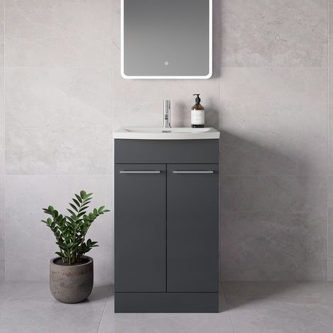 Napoli 390 Gloss Grey 500mm 2 Door Vanity Unit with Arc Basin - 500mm - Chrome 160mm Handle