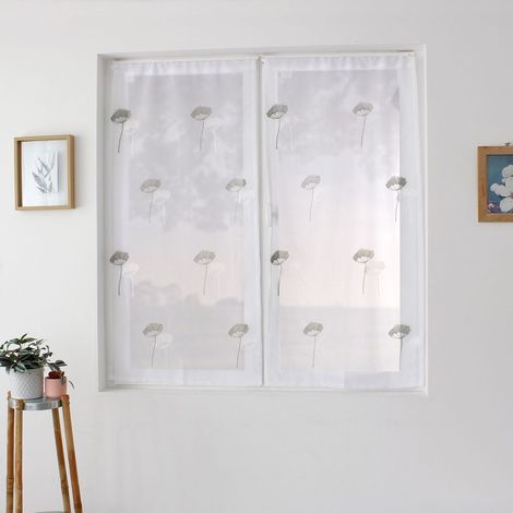 Paire de Voilages Brodés "Cosmos" 60x160cm Gris & Blanc