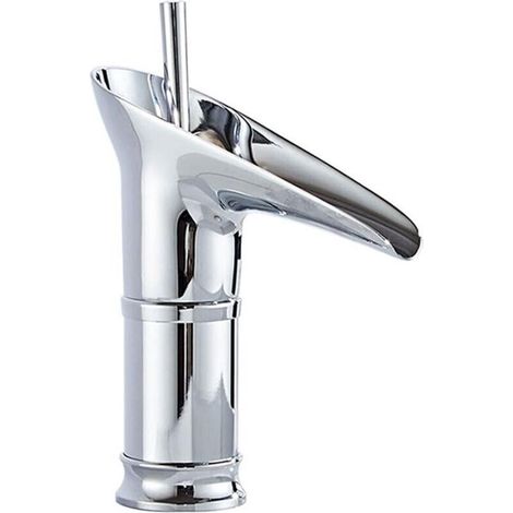 Einloch-Waschtischarmatur mit Wasserfallfunktion und Einhebelmischer, Aufsatzmontage, Oberfläche aus poliertem Chrom, kurze Bauhöhe