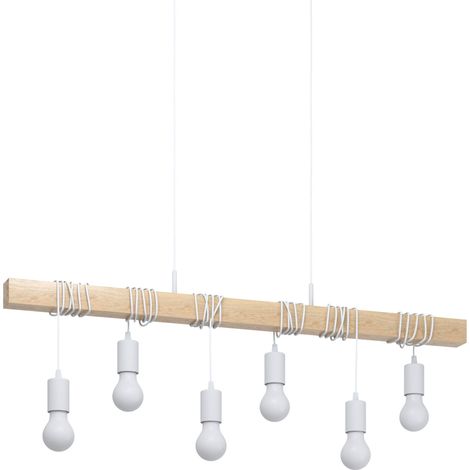 Eglo Lampada a sospensione Townshend, Lampadario sospeso vintage a sei luci dal design industriale, Lampada sospesa retrò in acciaio e legno, bianco, marrone, E27 (1/5)
