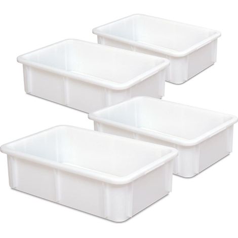 BRB Lot de 4 récipients pour charges lourdes - 600 x 400 x 165 mm - Blanc - 30 l - Qualité alimentaire
