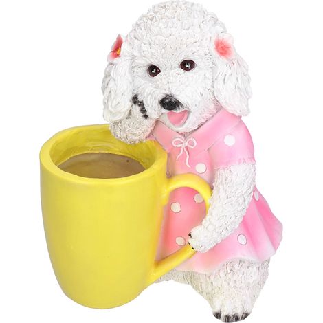 Vase animal résine peint main – chien – pot fleurs ornement – jardin – blanc