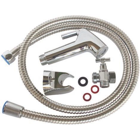 Somatherm For You – Kit hygiène douchette WC – Robinet d'arrêt équerre 3 voies – Flexible 1,2m – Douchette ABS chromé – Support finition chromée