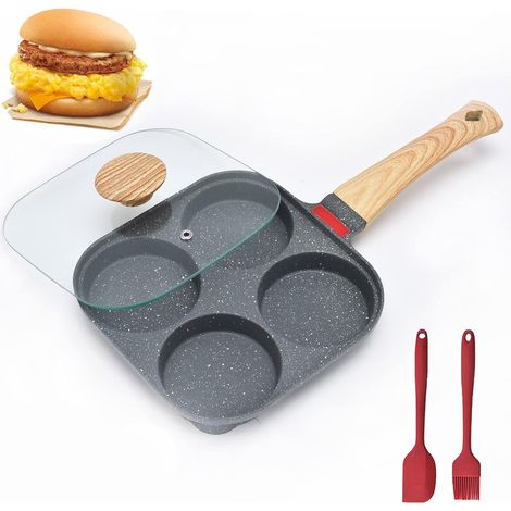 Eierpfanne mit Deckel, 4-Tassen-Pfannkuchenpfanne aus Aluminium mit Antihaftbeschichtung, geteilte Frühstückspfanne, geeignet für Gasherd und Induktionskochgeschirr (1/5)