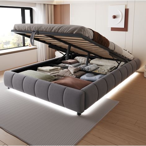 MEUBLIV Bettgestell 140x200 cm Grau – mit Stauraum, LED-Lichtleiste, ohne Matratze (1/5)