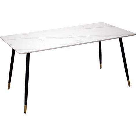 Table à manger en bois effet marbre blanc +84230 160X80X76 Cm pieds métal noir (1/5)
