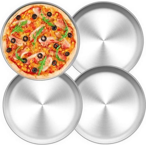 Lot de4plaques pizza rondes acier inoxydable,cuisson four,Ø26cm,saine durable,lavable lave-vaisselle (1/4)