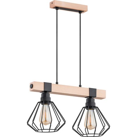 Suspension loft bois/métal 2 lumières 2xE27 Fibia Alfa (1/3)