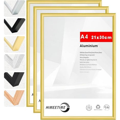 Lot de 3 cadres photo aluminium doré A4 21x30cm pour mur et table (1/5)