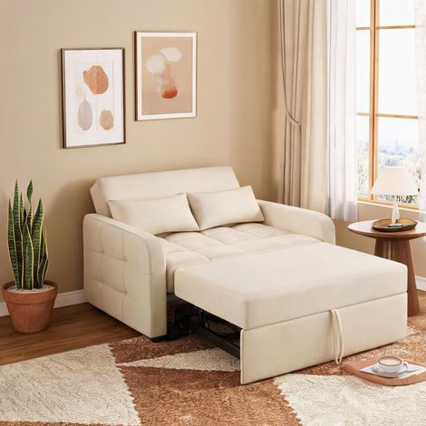 Canapé-lit convertible 2 places beige 180 x 127 cm avec dossier (1/5)