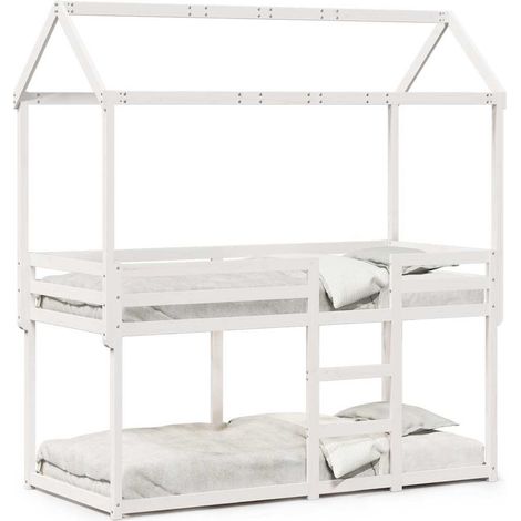 Maison Exclusive - Etagenbett mit Dach Weiß 80x200 cm Massivholz