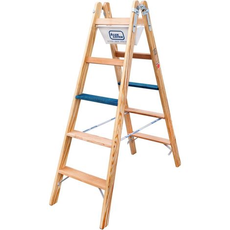 Iller Holz Stufenstehleiter ERGO Plus inkl. Werkzeugtasche und Eimerhaken 2x3 Stufen 2,26m AH (1/3)