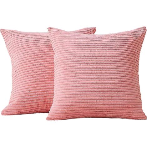 Set mit 2 dekorativen, gestreiften Cord-Lendenkissenbezügen, rechteckig, für Sofa – 50 x 50 cm – Hellrosa (1/5)