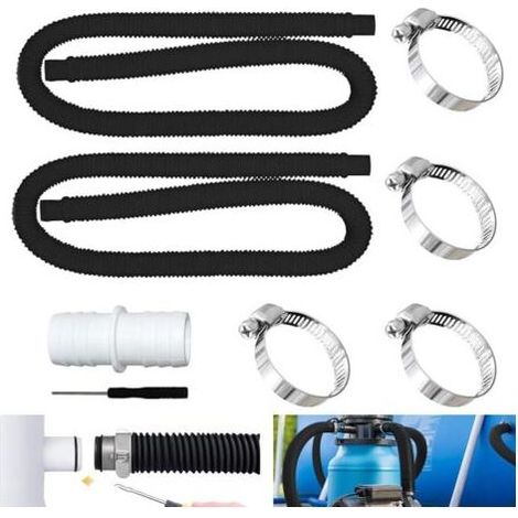 2Pcs Tubo Piscina 32mm Tubo aspirapolvere piscina con 4 fascette di serraggio in metallo,Adatto per una varietà di pompe -Nero (1/5)