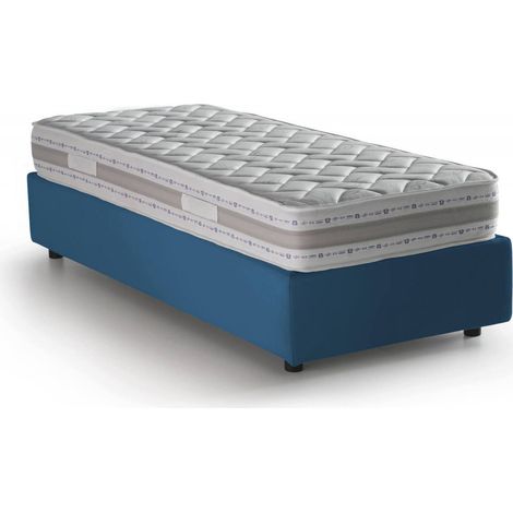 Talamo Italia Lit simple Rachele, Lit conteneur avec revêtement en tissu, 100% Made in Italy, Ouverture frontale, avec matelas 80x200 cm inclus, Bleu, avec emballage renforcé