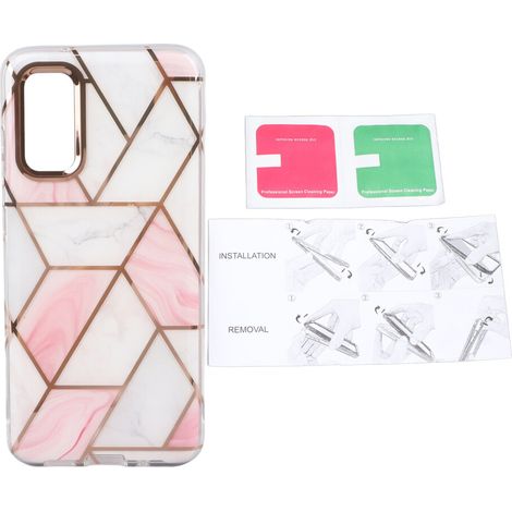 Una bonita funda protectora para el Samsung Galaxy S20, con un acabado rosa galvanizado y textura de mármol, y un diseño ultrafino a prueba de golpes. (1/2)