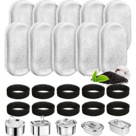 24PCS Cat Water Fountain Filters, Drinking Fountain Filters 12 Pieces Carbon Filter and 12 Pieces Foam Sponge for Pet Fountains and Cats (1/5)