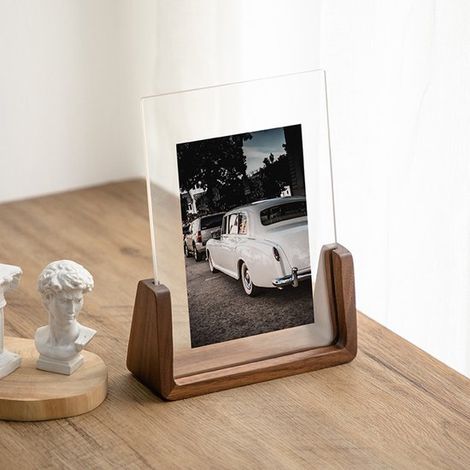 Cornice portafoto in legno massello, cornice portafoto in acrilico, decorazione da tavolo, idea regalo creativa, cornice portafoto a forma di U 178 x 127 mm (1/5)