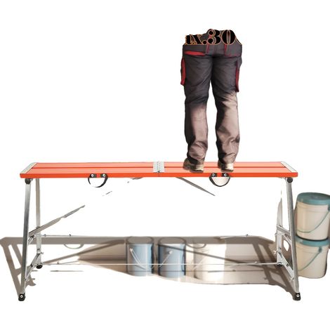 Échelle pliante, acier galvanisé, hauteur réglable 70-120 cm, charge maximale 300 kg, grande plateforme de travail, 4 pieds en caoutchouc (1/5)