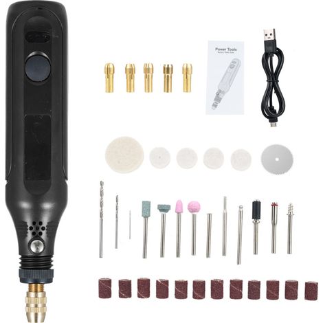 Kit mini-outil rotatif 3,7 V avec 3 vitesses variables et 36 accessoires. Meuleuse électrique en forme de stylo, idéale pour le polissage, le nettoyage, la gravure, le meulage et les travaux manuels. (1/5)