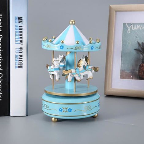 Boîte à musique carrousel - Rose Bleu - Pour enfants - Cadeau Noël mariage anniversaire - 18 x 10,8 cm (1/4)