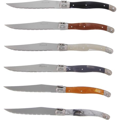 Set de 6 Couteaux de Table Lames Microdentées 11,5 Inox Manches Panachés ABS Effet Marbré Compatibles Lave-Vaisselle (1/5)