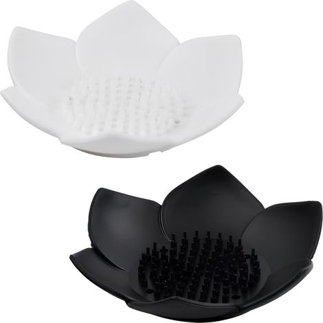 Lot de 2 porte-savon en silicone, porte-savon souple avec décharge, porte-savon en forme de fleur, porte-éponge antidérapant pour salle de bain, cuisine, lavabo (1/5)
