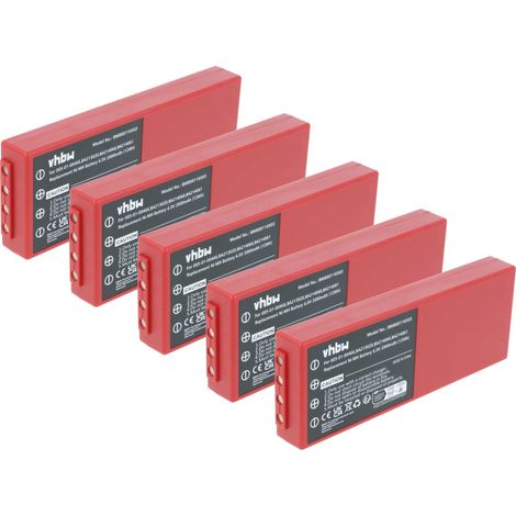vhbw 5x Akku kompatibel mit HBC Radiomatic BA213020, BA211060, BA210040 Industrie-Funkfernsteuerung Fernbedienung (2000 mAh, 6 V, NiMH) - Rot