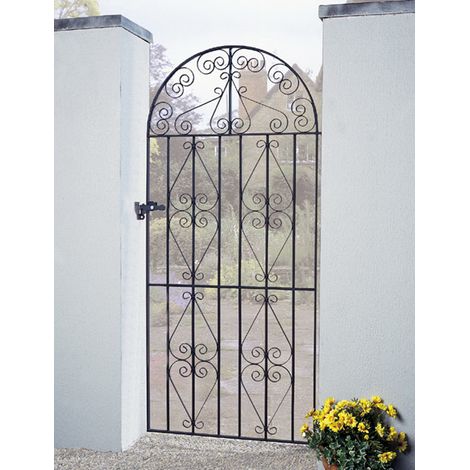 Stirling Scroll Tall Bow Top Single Gate - Solid Steel - Fits Gap of 1067 mm x 1905 mm High - Electro Galv./Black Powder Coated
