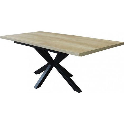 Tavolo allungabile con piano in mdf naturale e struttura in metallo nera 90x160/200xH75 cm Gariè