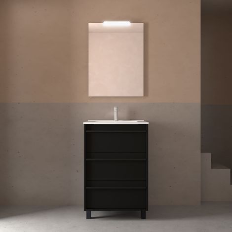 Badezimmermöbel ATTILA 600 3 Schubladen BLACK SATIN + Waschtisch + Spiegel