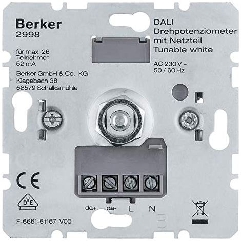 BERKER DALI 2998 POTENTIOMèTRE DE ROTATION AVEC FILET UNITé DE COMMANDE POUR SYSTèME DE RéGLAGE DE LA LUMIèRE 4011334510093