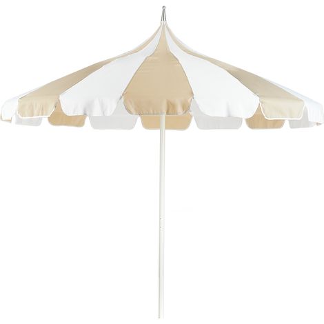 Sombrilla de poste central para jardín elegante ⌀ 245 cm poste de aluminio blanco tela de poliéster beige y blanco Minoa