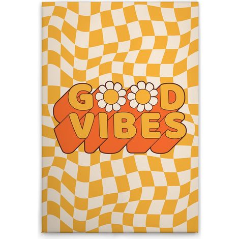 Leinwandbild Buntes Retro Bild "Good Vibes" M1-No.51633 - Kunstdruck auf Leinwand in Gelb Orange - Wandbild 30 x 45 cm
