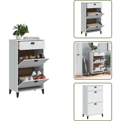Schuhschrank VIKEN Weiß Holzwerkstoff - Schuhschrank - Holzwerkstoffmöbel - Garderobe - Schuhorganisation - Weiße Möbel (1/5)