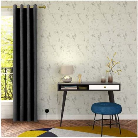 Rideau gris anthracite aspect velours - 145x260cm - Gris anthracite (1/2)