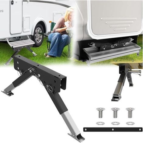 Aisny Kit Stabilisateur Marche pour RV, Accessoires RV pour Remorques Voyage Et Camping Cars Hauteur Réglable 7cm à 29cm Accessoires Camping Car pour Marches Extérieures à Ranger sans Retirer (1/5)