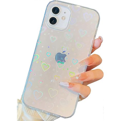 iPhone XR Love Heart Case,Cute Clear Laser Glitter Soft Silicone Love Heart Pattern Slim Protective Shockproof (1/5)