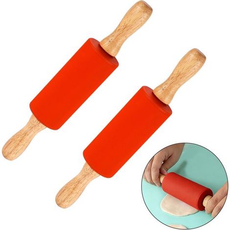 Set di 2 mattarelli antiaderenti in silicone, mini mattarello in silicone piccolo per lavoretti e dolci per bambini, 23 x 4,5 x 4,5 cm (1/5)