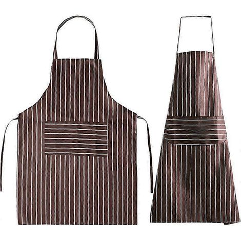 Tablier de cuisine deux pièces avec poches, tablier de cuisine rayé résistant à l'huile, unisexe, de haute qualité. (1/5)