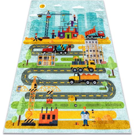 Tappeto lavabile JUNIOR 52105.801 Sito di costruzione, strade per bambini antiscivolo - blu multicolour 160x220 cm
