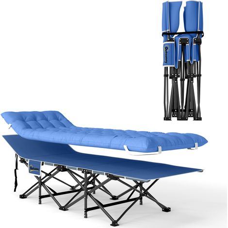 Lit de camp pliant avec matelas, oreiller et poche latérale, 185 x 68 x 37 cm, charge maximale 150 kg, bleu foncé