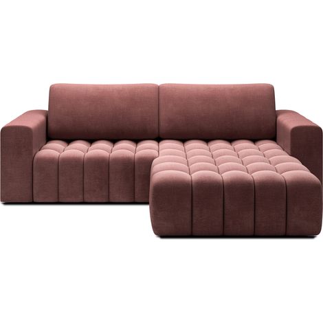Canapé d’angle velours capitonné BOZEN – Convertible et rangement-Terracotta-angle droit (1/5)